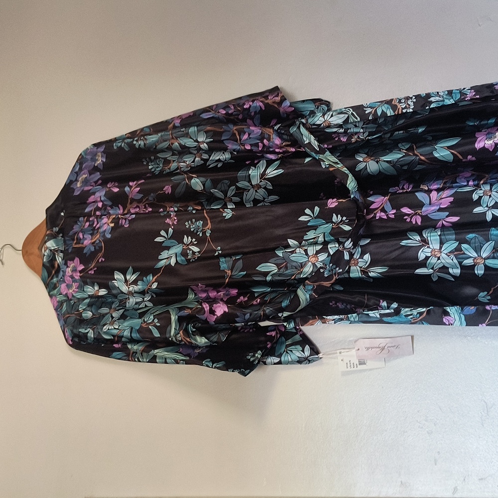 NWT Linea Donatella Black Floral Robe Sz XL Women - Picture 11 of 15